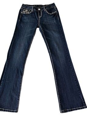 L.A. Idol USA bootcut blingy embroidered pockets jeans sz 7 30x34 TALL euc